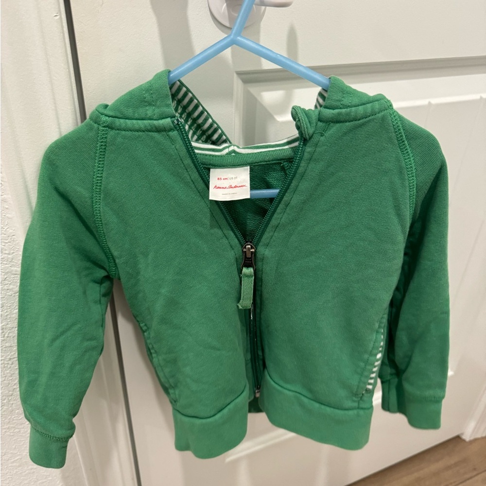 Hanna‎ Andersson Green Kids Bear Ear zip up hoodie size 2t